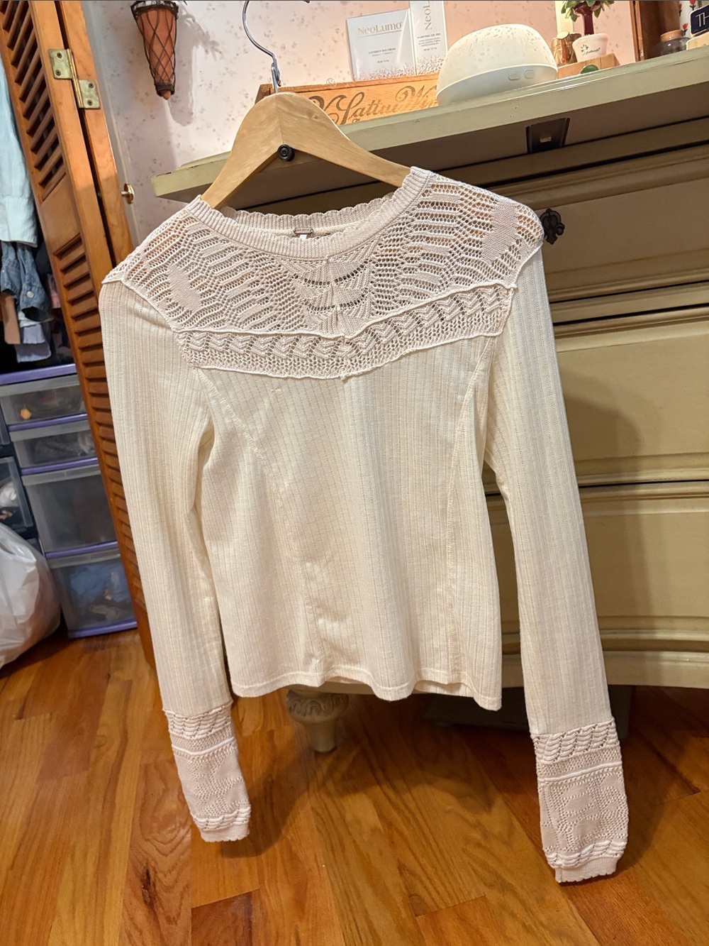 Free People Colette Long Sleeve Top with Pointelle Detail; Size XS